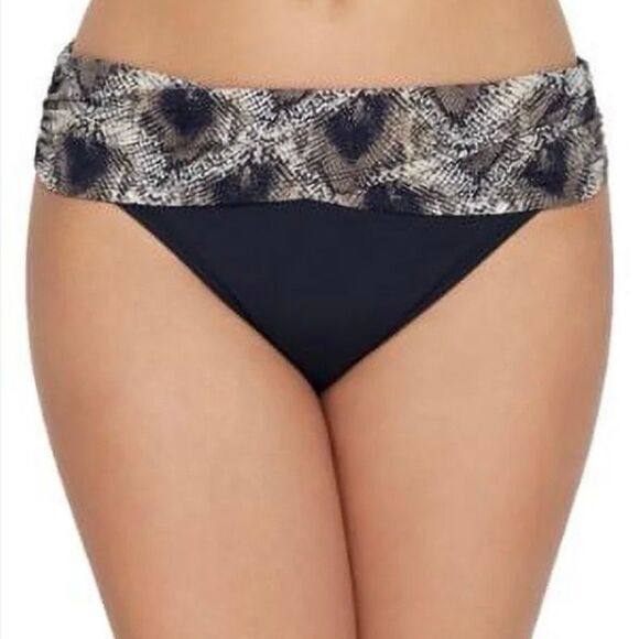 NWT Blue Rod Beattie bikini bottom black with snake pattern fold  Size 4 - Picture 1 of 4